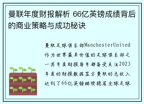 曼联年度财报解析 66亿英镑成绩背后的商业策略与成功秘诀